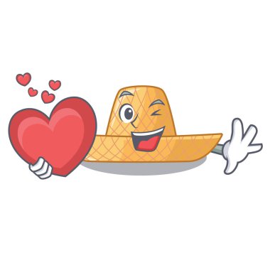 Ahşap çizgi film vektör esnaf ile kalp hasır şapka