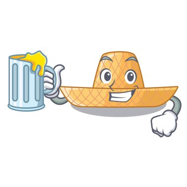 Ahşap çizgi film vektör esnaf ile suyu hasır şapka