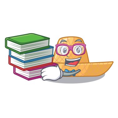 Öğrenci çizgi film ahşap şekli vektör çizim kitap hasır şapkalı