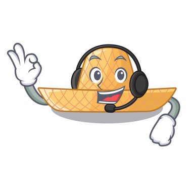 Çizgi film ahşap şekli vektör çizim ile kulaklık hasır şapka