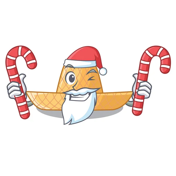 Santa Met Snoep Stro Hoed Cartoon Houten Vorm Vectorillustratie — Stockvector