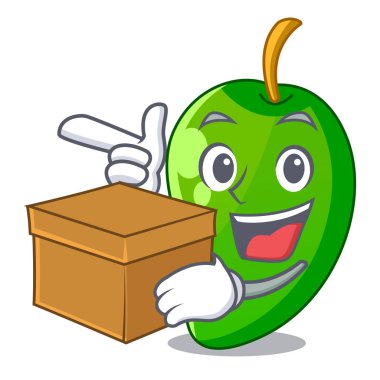 Kutu yeşil mango dilimleri ile karakter vektör çizim