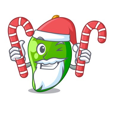 Santa ile maskot vektör illüstrasyon izole şeker yeşil mango ile