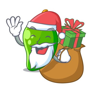 Santa ile maskot vektör illüstrasyon izole Hediyelik yeşil mango ile