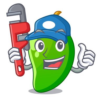 Maskot vektör çizim ile izole tesisatçı yeşil mango