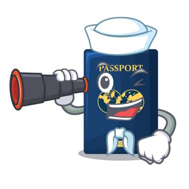 Sailor with binocular blue passport in the mascot bag vector illustration vector