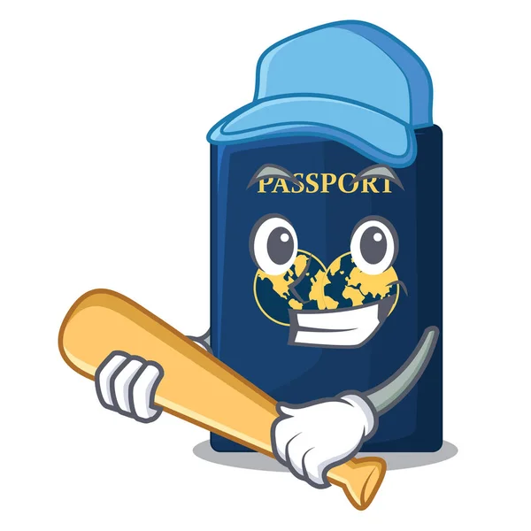 Giocare Baseball Passaporto Blu Forma Cartone Animato Vcetor Illustrazione — Vettoriale Stock