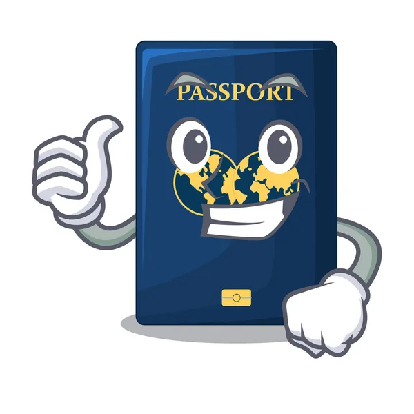 Thumbs Blue Passport Character Wooden Table Vector Illustration — Stock Vector