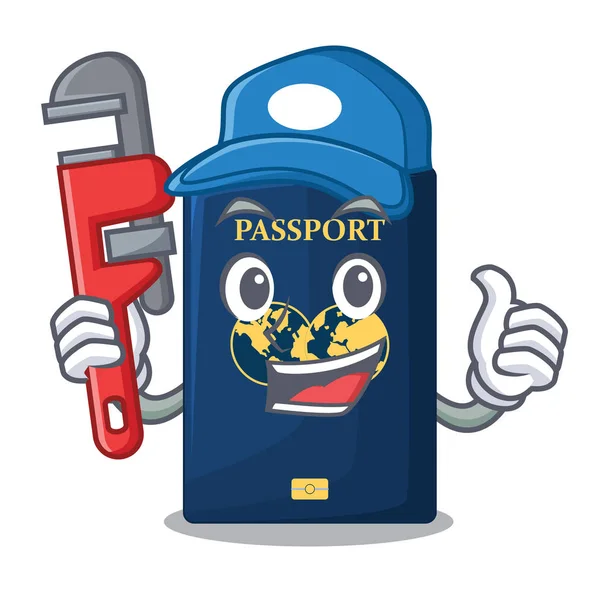 Passaporto Blu Idraulico Isolato Con Vettore Cartoonsillustrazione — Vettoriale Stock