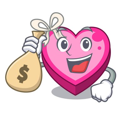 Para çantası kutusu kalp ile maskot vektör çizim şekli