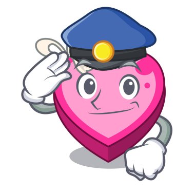 Polis maskot vektör çizim şeklinde kalp kutu