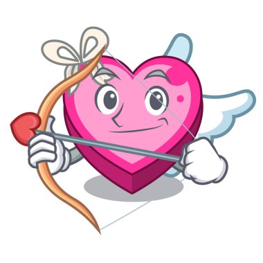 Aşk tanrısı kutusu kalp şeklinde maskot vektör çizim