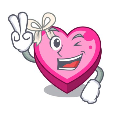 İki karakter vektör illüstrasyon izole kalp kutu parmak