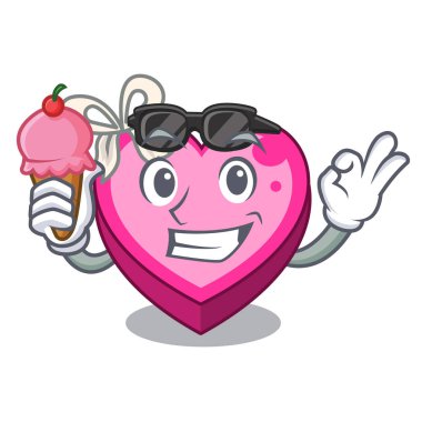 Karakter vektör illüstrasyon izole dondurma kalp kutu ile