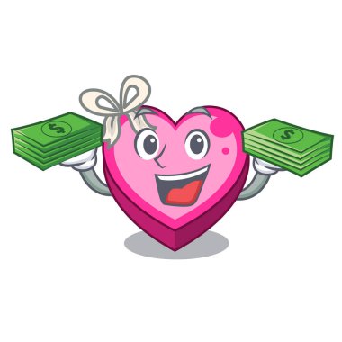 Para çantası kalp kutu ile ahşap karikatür tablo vektör çizim yukarıda