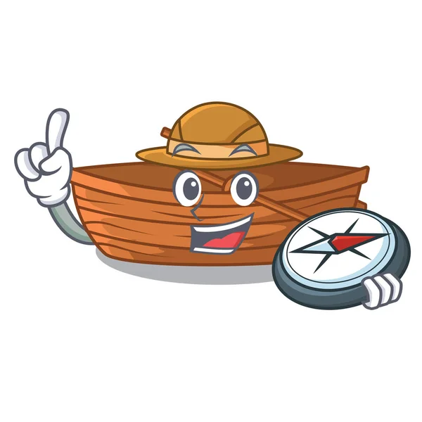 Explorador Barco Madeira Vela Mar Personagem Vetor Ilustração — Vetor de Stock