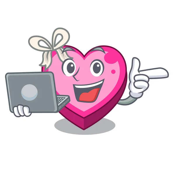与笔记本电脑盒心脏在吉祥物向量的形状例证 — 图库矢量图片