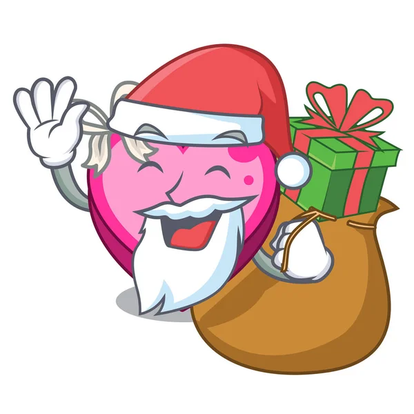Weihnachtsmann Mit Geschenk Herz Box Der Cartoon Schlaf Vektor Illustration — Stockvektor