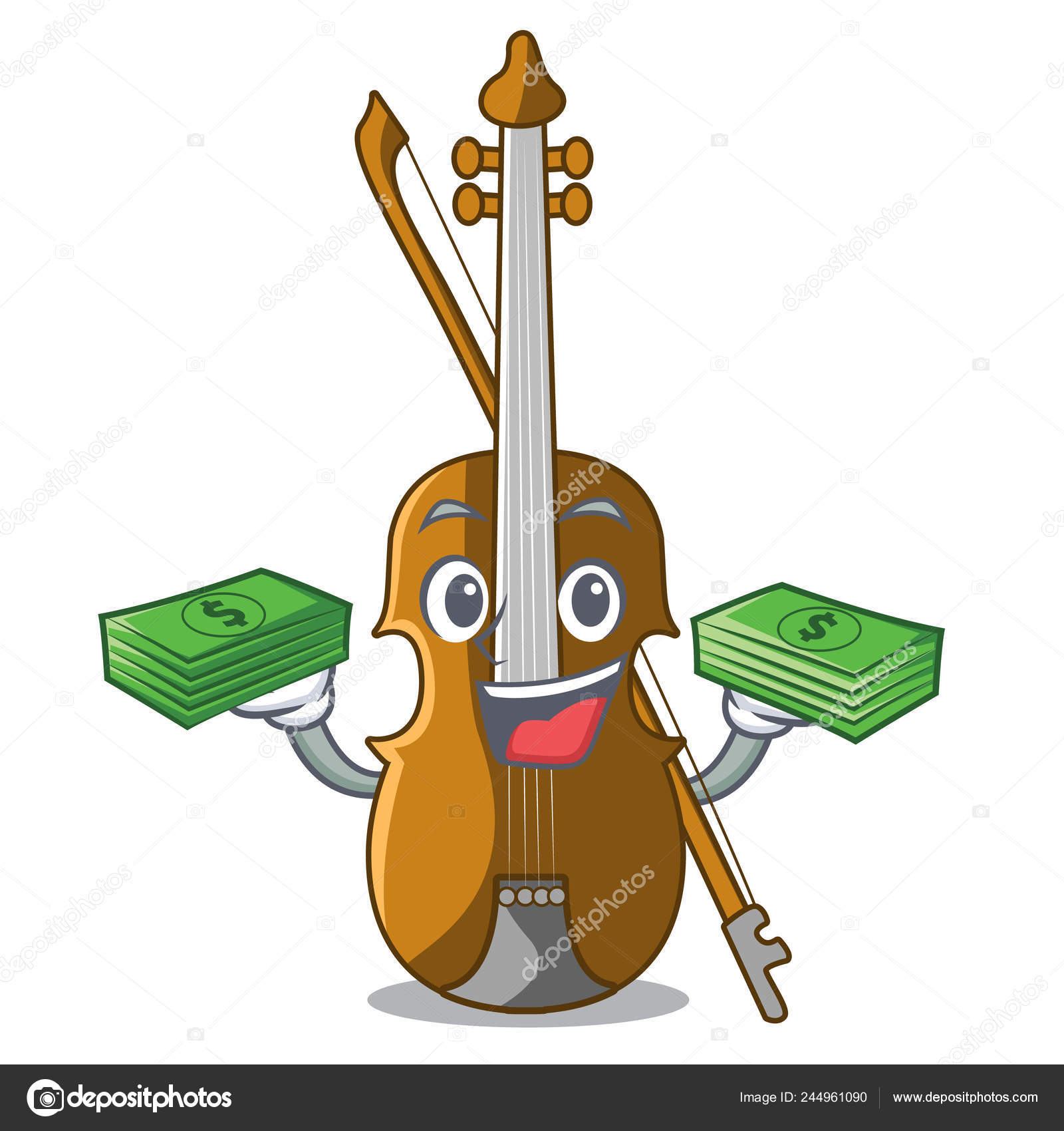 Money Bag Violin Cartoon Music Room Vector Illustratin