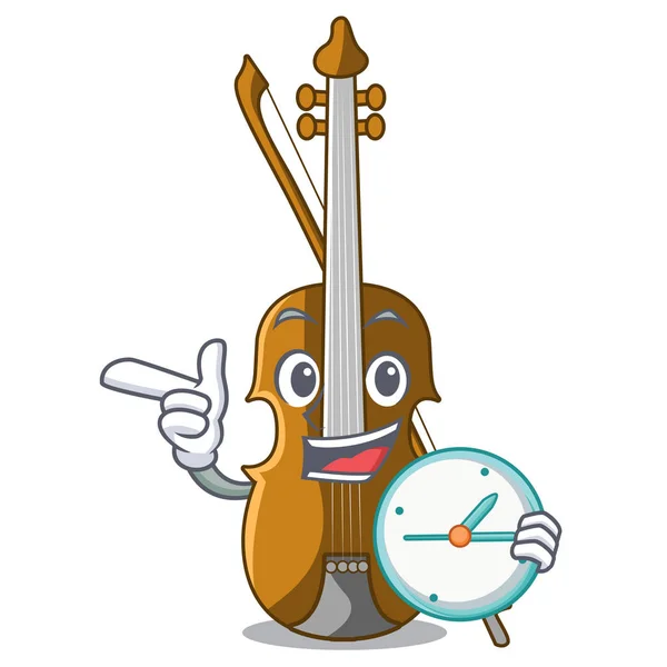 Clock Violin Shape Cartoon Wood Vector Illustration — Stock Vector