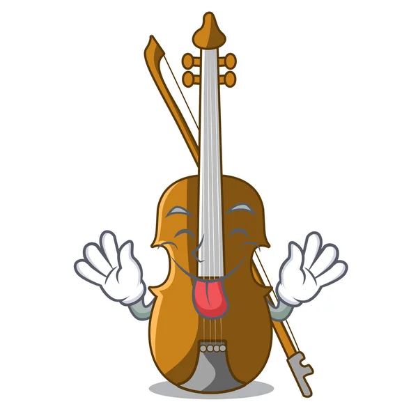 Lingua Fuori Violino Isolato Con Nell Illustrazione Vettore Mascotte — Vettoriale Stock