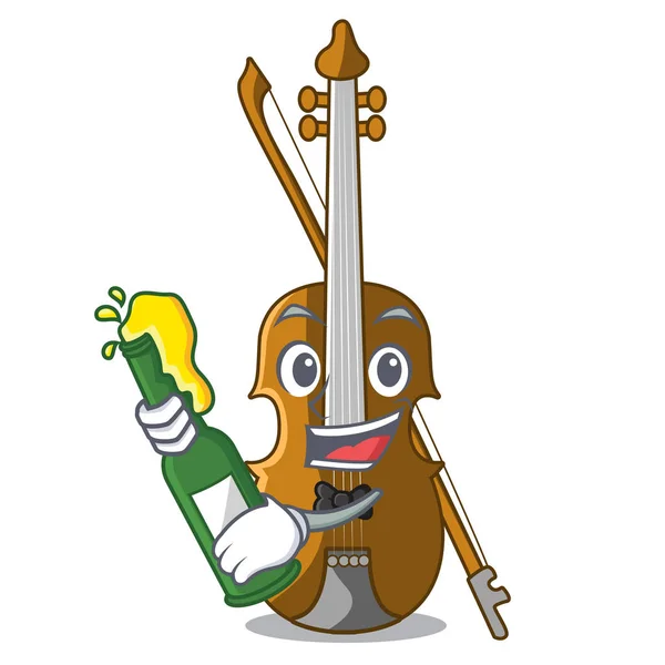 Med Violin Isolerade Med Maskot Vektorillustration — Stock vektor