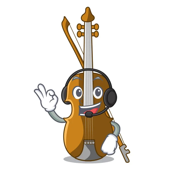 Med Hörlurar Violin Isolerade Med Maskot Vektorillustration — Stock vektor