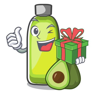 Bottol hediye avokado yağı ile çizgi film illüstrasyon vektör