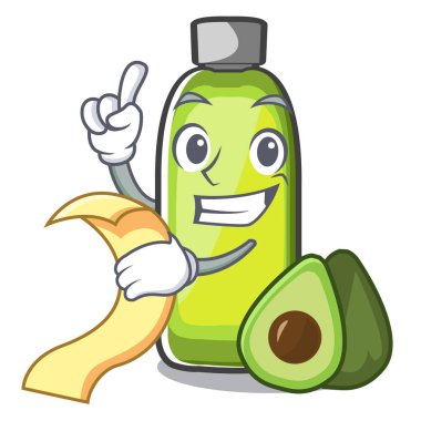 Bottol menü avokado yağı ile çizgi film illüstrasyon vektör