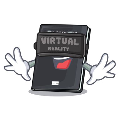 Sanal gerçeklik siyah pasaport maskot tablo üzerinde