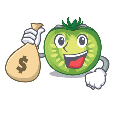 Para çantası yeşil domates dilimi ile karikatür kase