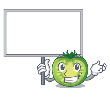 Çizgi film kaseye kurulu yeşil domates dilim getirmek