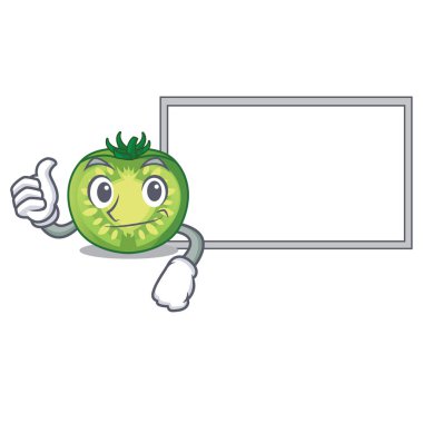 Başparmak yukarıya kurulu yeşil domates Slice karikatür kase