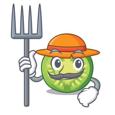 Çiftçi yeşil domates dilim karikatür kase