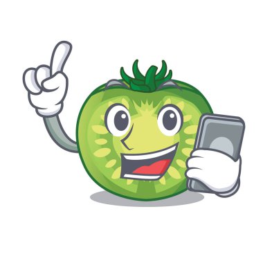 Çizgi film kase ile telefon yeşil domates dilim