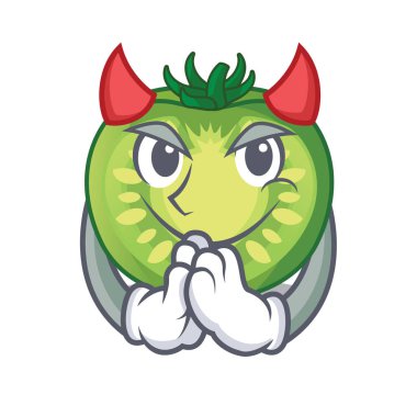 Şeytan yeşil domates dilimleri karikatür şeklinde