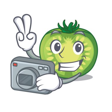 Fotoğrafçı yeşil domates dilimleri karikatür şeklinde