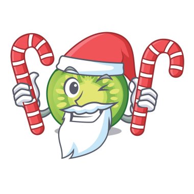 Santa maskotu ile izole şeker yeşil domates dilimleri ile