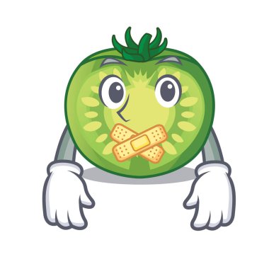 Sessiz yeşil domates dilimleri maskotu ile izole