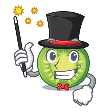 Sihirbaz yeşil domates dilimleri maskotu ile izole