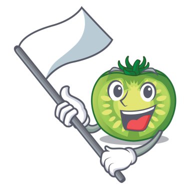 Maskot ile izole bayrak yeşil domates dilimleri ile