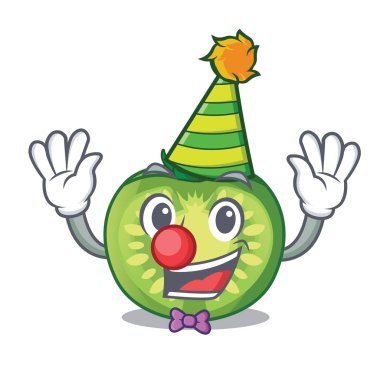 Palyaço yeşil domates dilimleri maskotu ile izole
