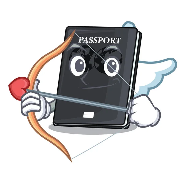 Cupid Black Passport Cartoon Bag Vector Illustration — Stock Vector