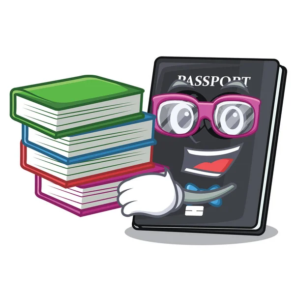 Student with book black passport isolated with the cartoons — Stock Vector