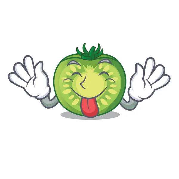 Tongue out green tomato slices isolated with mascot — Stock Vector