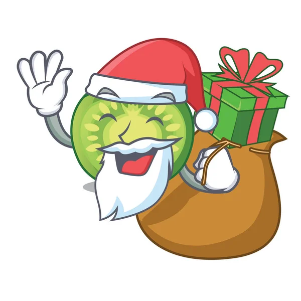 Santa con rodajas de tomate verde regalo aislado con mascota — Vector de stock