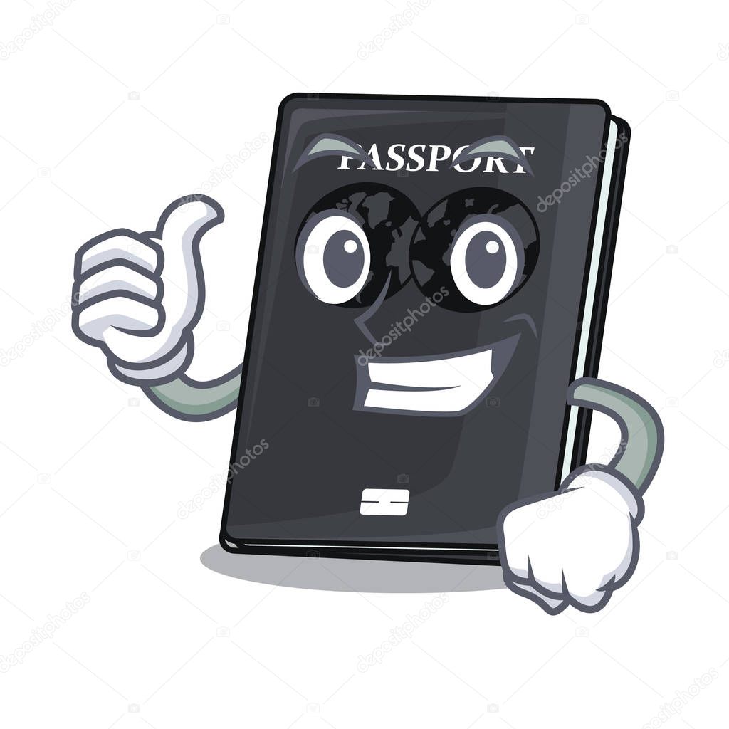 Thumbs up black passport in the shape character vector illustration