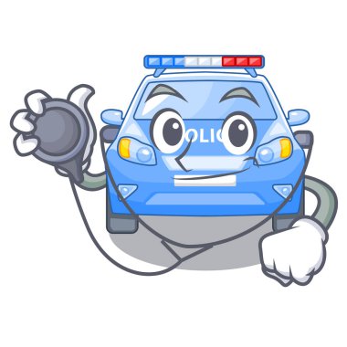Doktor polis arabası bir çizgi film yol kenarı vektör çizim üzerinde