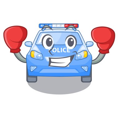 Boks polis arabası bir çizgi film yol kenarı vektör çizim üzerinde