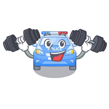 Fitness polis arabası bir çizgi film yol kenarı vektör çizim üzerinde